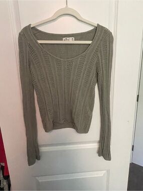 Hollister Olive Openwork Knit Scoop Neck Top